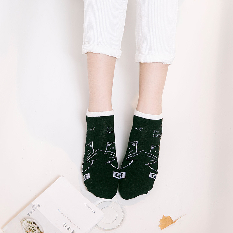 Women Cartoon Socks Autumn Cat Boat Socks Cute Cotton Socks for Girls